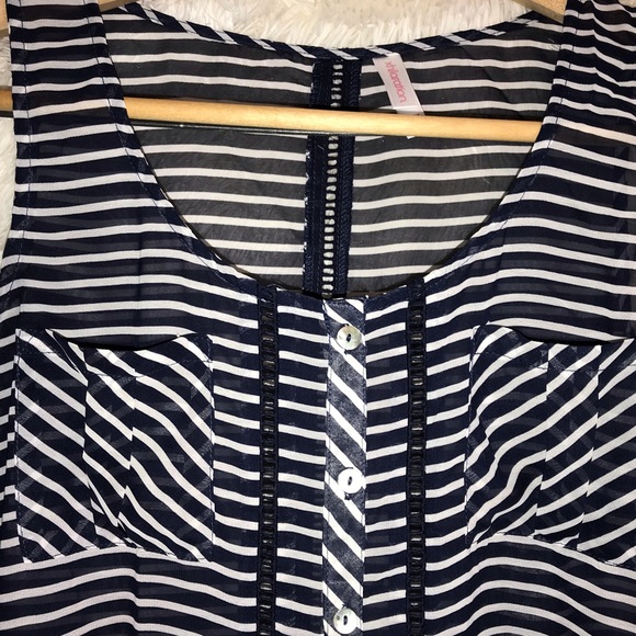 Xhilaration Navy Blue white striped button top - Picture 3 of 5